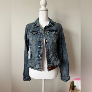 Pilcro and the Letterpress Avie Leather Tab Denim Jacket Small Anthropologie
